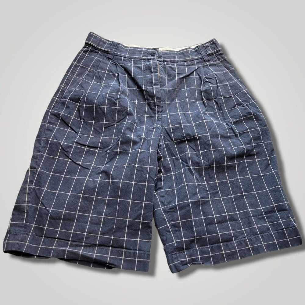 Liz Golf By Liz Claiborne Shorts Women's Sz 2 Plaid Pleated High-Rise Blue